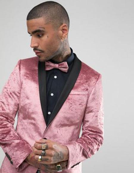 men's Single Breasted Shawl Lapel One Button Pink Tuxedo