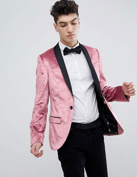 men's Single Breasted One Button Super Skinny Pink Blazer