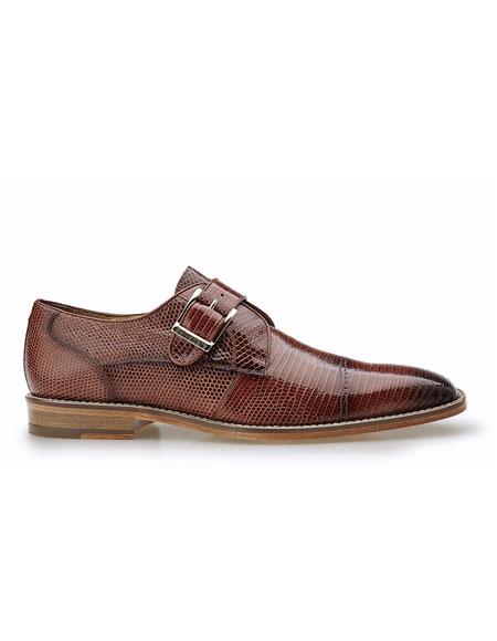  men's Authentic Belvedere Brand Cap Toe Metalic Accent Slip On Brown Shoe