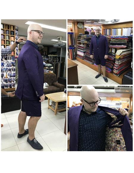  Summer Business Suits With Shorts Pants Set  Dark Purpel