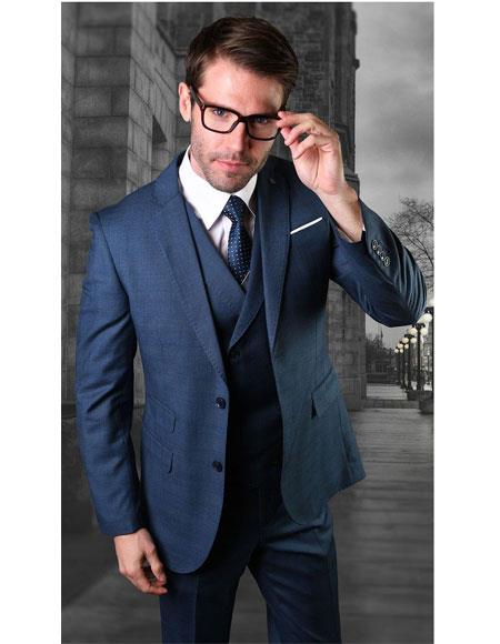  men's Two Button Single Breasted Blue Notch Lapel Suit