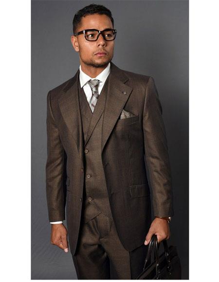 Men's Vernaza Coffee Two Button Single Breasted Suit
