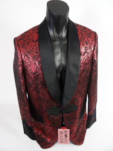 men's Single Breasted Shawl Lapel Jacket Blazer Red Black