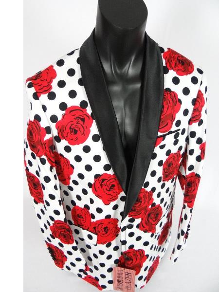 men's Single Breasted Shawl Lapel Jacket Blazer  White Red Black