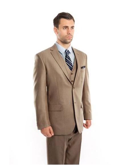 men's Single Breasted Classic Fit Two Button Tan Suit