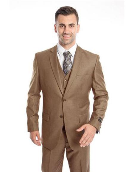 men's Two Button Regular Fit Dark Taupe Single Breasted Suit