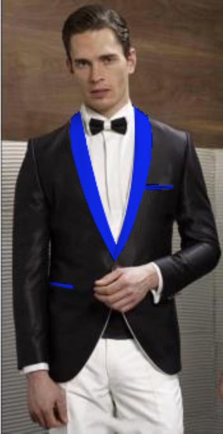 Men's Black Suit Single Breasted Blue Shawl Lapel