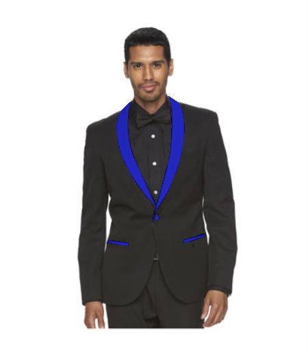 Men's Black Suit One Button Blue Shawl Lapel