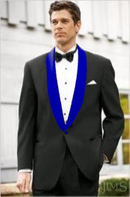 Men's Blue Shawl Lapel Single Breasted Black Suit