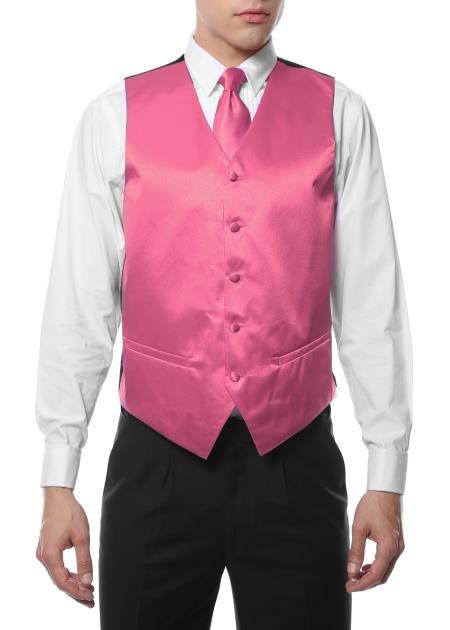 Men's 4PC Big and Tall Vest & Tie & Bow Tie and Hankie Pink
