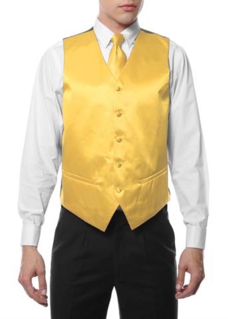 Men's 4PC Big and Tall Vest & Tie & Bow Tie and Hankie Yellow