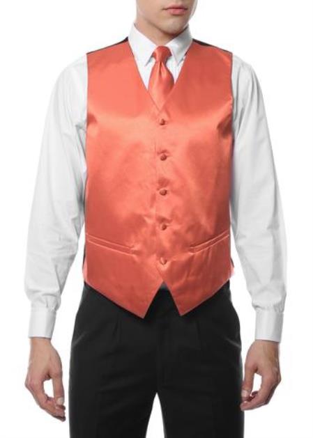 Men's 4PC Big and Tall Vest & Tie & Bow Tie and Hankie Peach