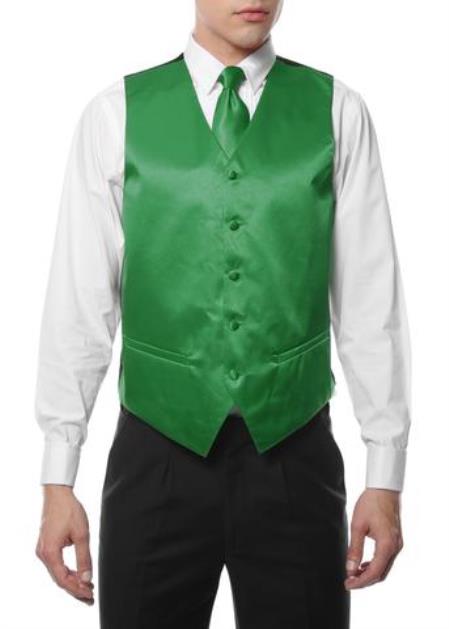 Men's 4PC Big and Tall Vest & Tie & Bow Tie and Hankie Green