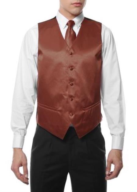 Men's 4PC Big and Tall Vest & Tie & Bow Tie and Hankie Brown