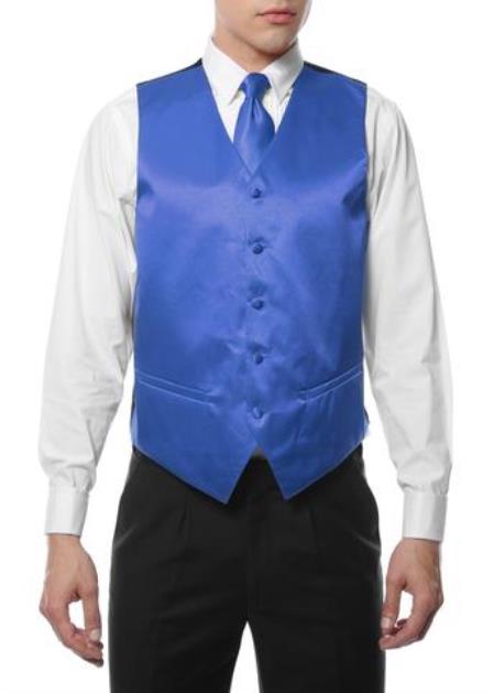 Men's 4PC Big and Tall Vest & Tie & Bow Tie and Hankie Royal Blue