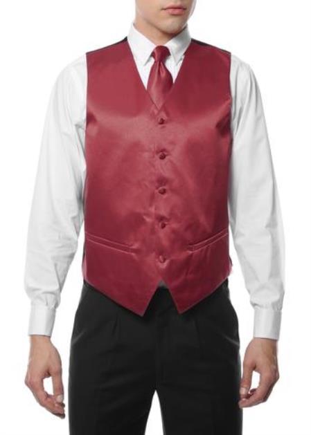 36 Men's 4PC Big and Tall Vest & Tie & Bow Tie and Hankie Burgundy