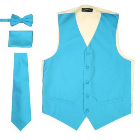 Men's 4PC Big and Tall Vest & Tie & Bow Tie and Hankie Light Blue