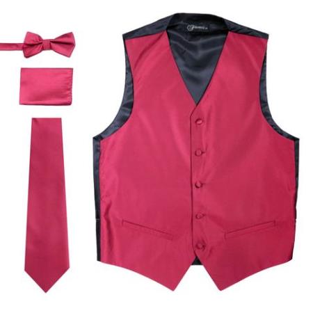 38 Men's 4PC Big and Tall Vest & Tie & Bow Tie and Hankie Burgundy