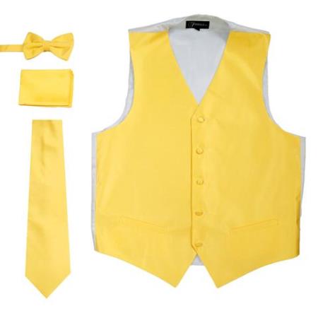 Men's 4PC Big and Tall Vest & Tie & Bow Tie and Hankie Yellow