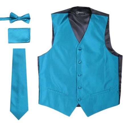 Men's 4PC Big and Tall Vest & Tie & Bow Tie and Hankie Solid