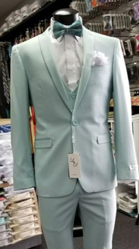 Men's Single Breasted Shawl Lapel Light Blue Suit