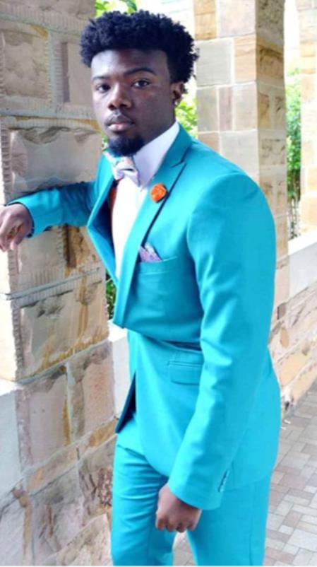 Men's Single Breasted Peak Lapel Blue Suit