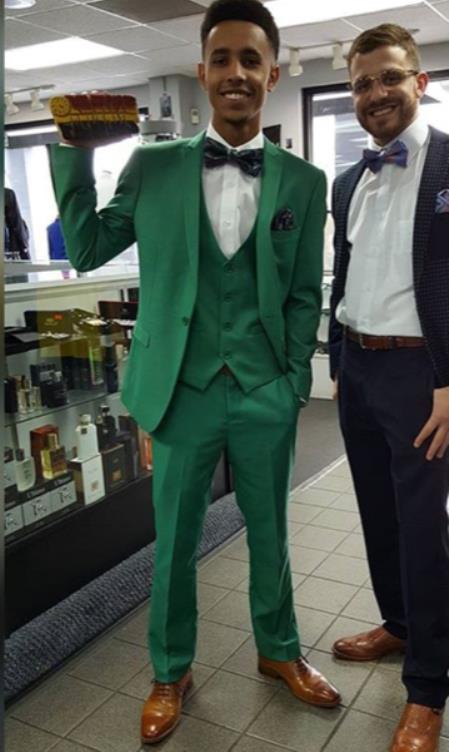 Men's Single Breasted Peak Lapel Green Suit for Men