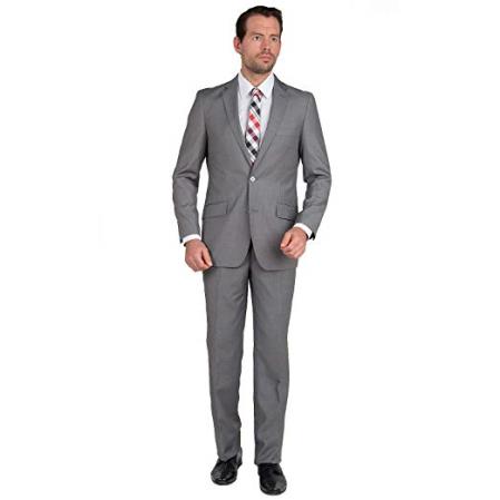 Men's Modern Fit Single Breasted Two Button Gray Suit