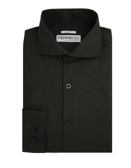 Spread Collar Slim Fit Dress Shirt Cotton Black