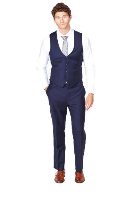 Men's Navy Vest & Tie & Matching Dress Pants Set