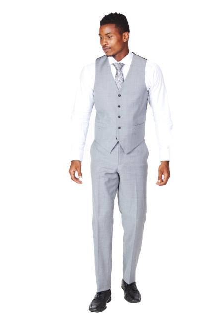 Men's Grey Vest & Tie & Matching wool Dress Pants Set