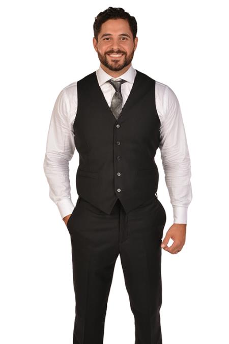 Men's Black Vest & Tie & Matching wool Dress Pants Set