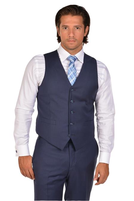 Men's Blue Vest & Tie & Matching Dress Pants Set