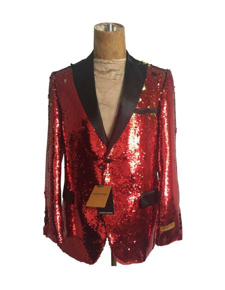 Men's One Button Single Breasted Red Sequin Blazer - Sequin Tuxedo - Dinner Jacket For Men Perfect For Prom