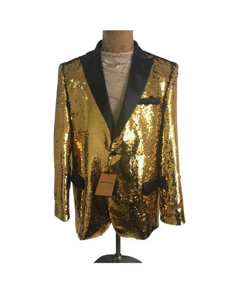 Men's One Button Single Breasted Gold Sequin Blazer - Sequin Tuxedo - Dinner Jacket