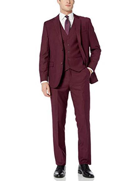 men's Caravelli Burgundy Two Button Notch Lapel Slim Fit Suit