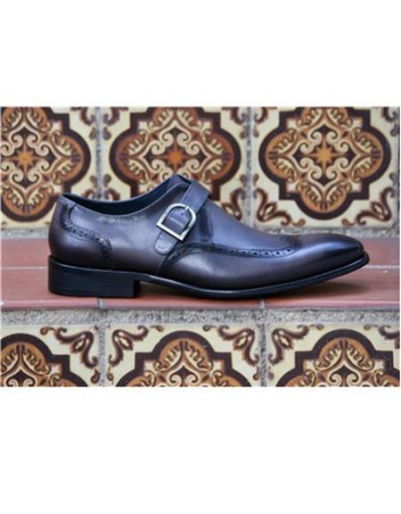  men's Black Slip-On Wingtip Design Carrucci 1920s style fashion men's shoes