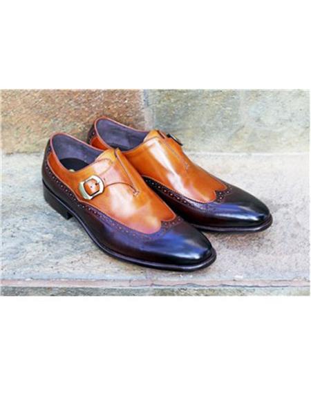  men's Brown ~ Tan Slip-On Wingtip Design Carrucci 1920s style fashion men's shoes