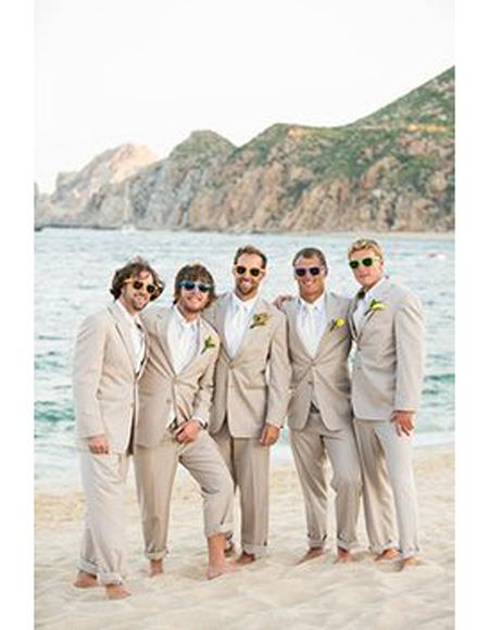 Men's Wedding Attire Suit Menswear Beige $199