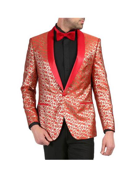 Men's Red and Gold Floral Shawl Collar Dinner Jacket Tuxedo Cheap Blazer ~ Suit Jacket For Men Perfect for Prom & Wedding Perfect For Prom Clothe - Prom Outfits For Guys