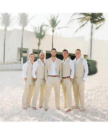 Men's Beach Wedding Attire Suit Menswear Beige Vest and Pants Only $99 Add $60 For Jacket