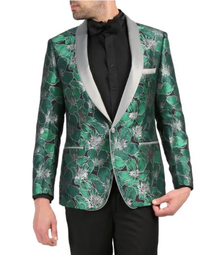 Men's Single Breasted Shawl Lapel Green Tuxedo Blazer