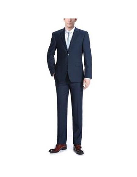 Renoir Suits - Renoir Fashion Mens Navy Blue Notch lapels Polyester/Viscose Slim Fit 2-Piece Suit