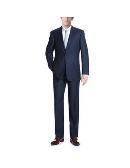 Renoir Suits - Renoir Fashion Mens Navy Single breasted Classic Fit 2-Piece Wool Suit