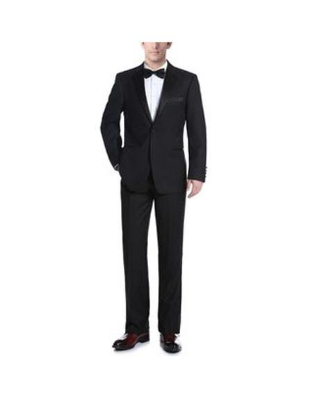 Renoir Suits - Renoir Fashion Mens Two Buttons Notch Lapel Classic Fit Suit In Black