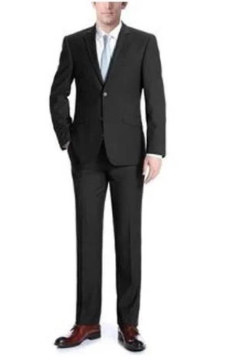 Renoir Suits - Renoir Fashion Mens Black Two Buttons Single breasted Classic Fit Two Piece Polyester