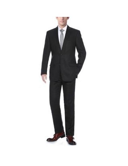 Mens Notch Lapel Solid Pattern Black Single Breasted  Classic Fit Linen Suit