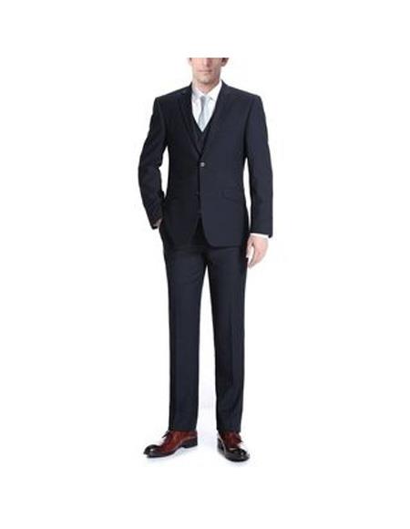 Renoir Suits - Renoir Fashion Mens Notch Lapel Single Breasted Dark Navy Classic Fit Two-piece Suit