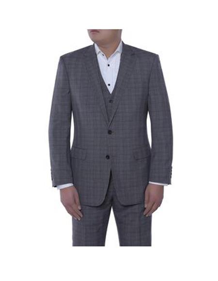 Renoir Suits - Renoir Fashion Verno Giovanni men's Notch Lapel Grey and Black Classic fit 3-piece Suit