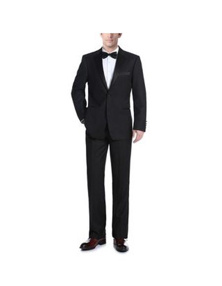 Product #SK110 Renoir Suits - Renoir Fashion Verno men's Notch Lapel Black Besom Two Pockets Slim Fit 2-Piece Tuxedo